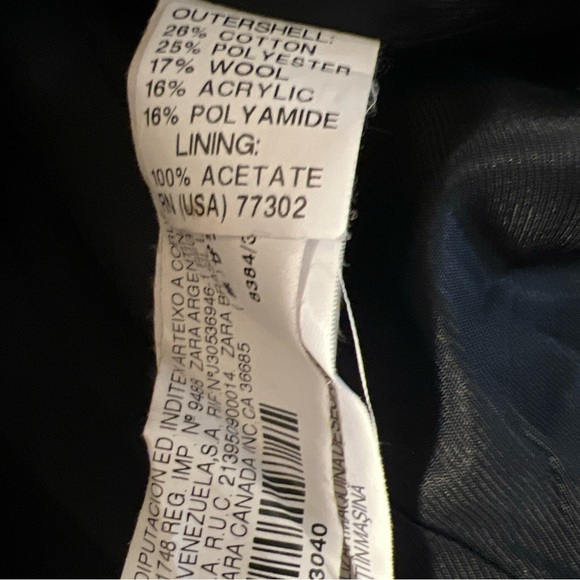 Zara Basic L White Black Jacket 17% Wool Lined Winter Big Pleated Collar F1 - Picture 9 of 11